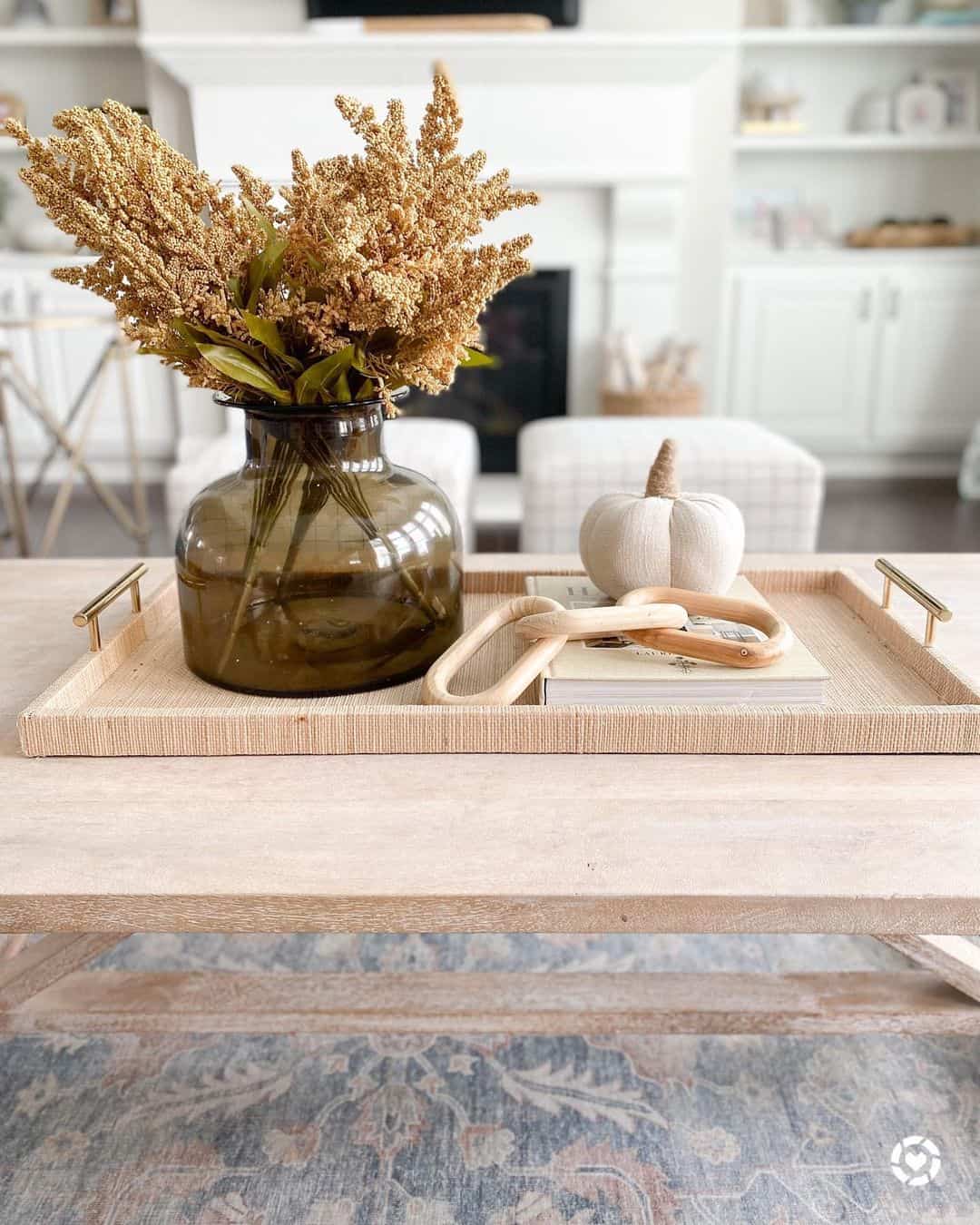 Rattan Tray with Natural Textures and Autumnal Accents