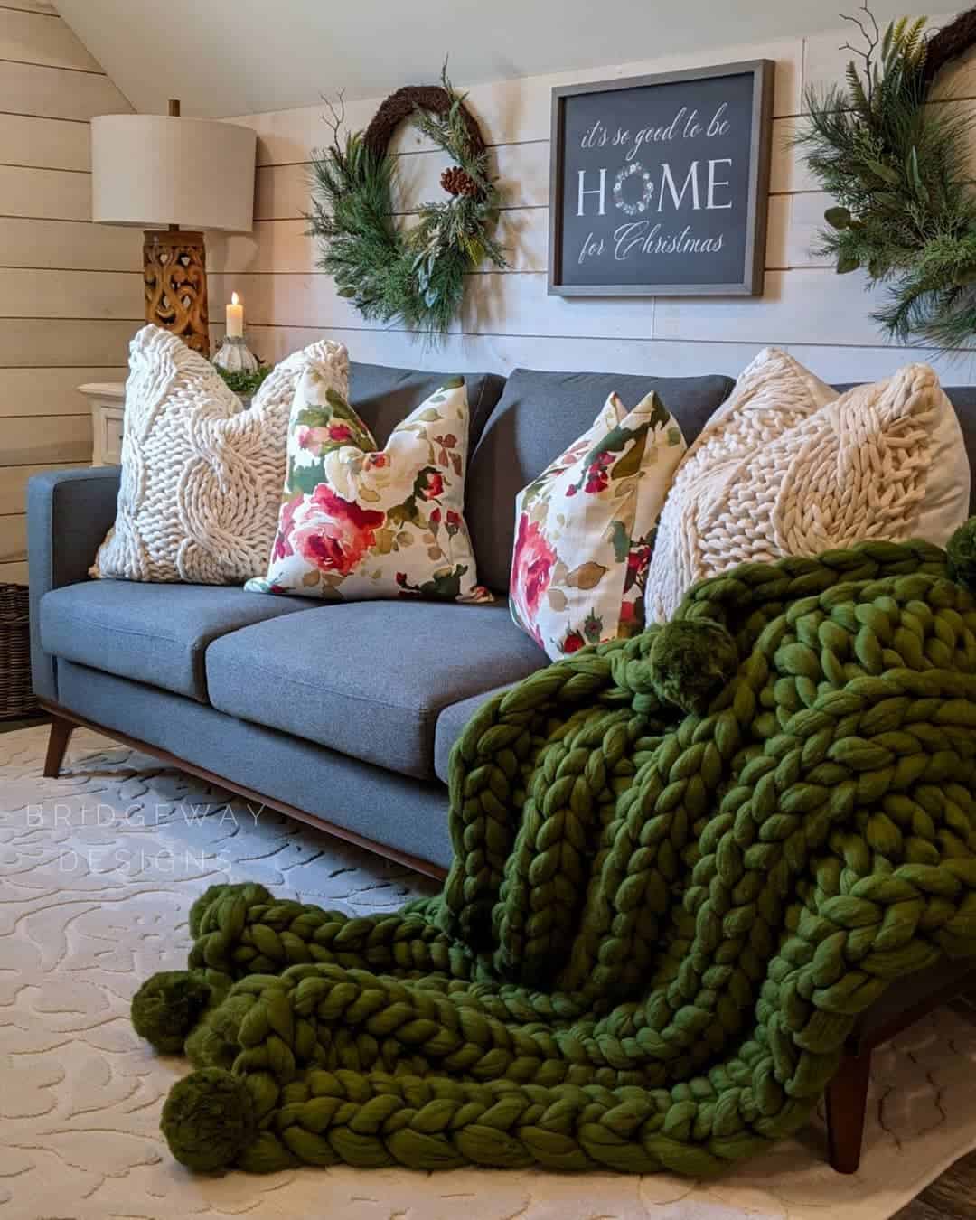 Floral Throw Pillows Add a Lively Contrast to Your Dark Sofa