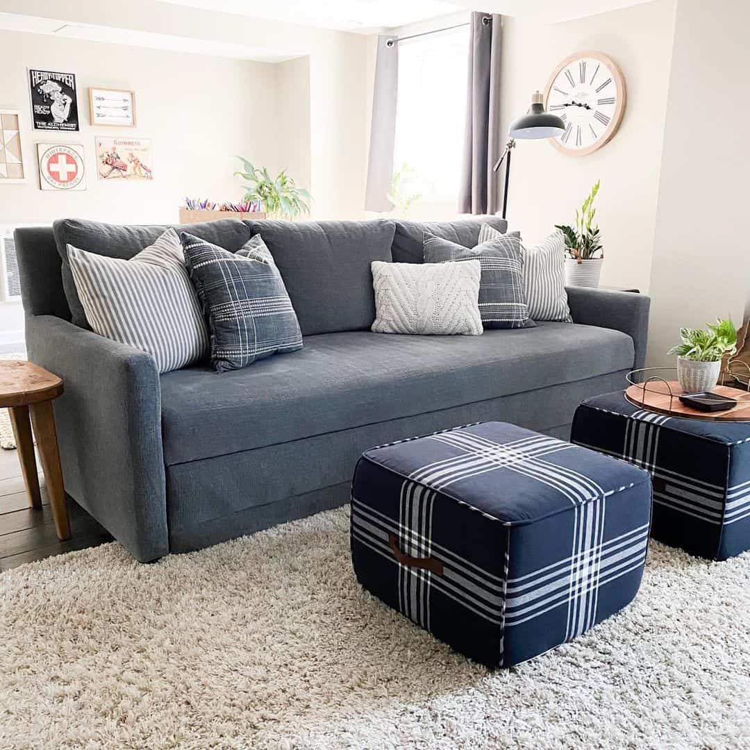 Patterned Ottomans Ground the Living Space