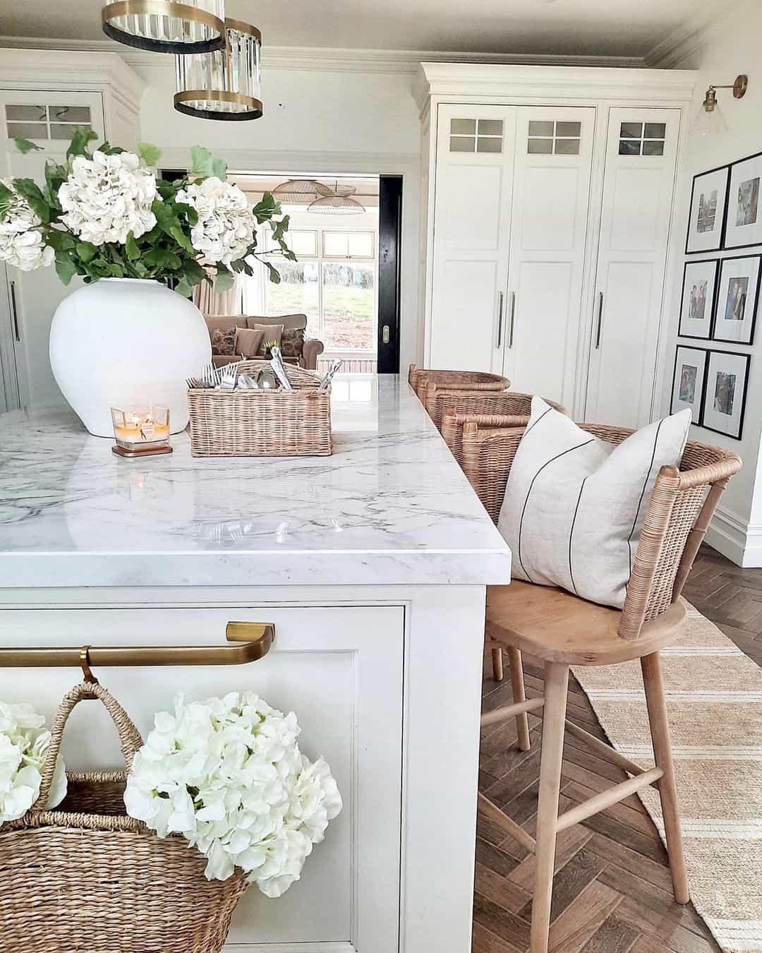 Woven Baskets Add Cozy Texture to Island Drawers