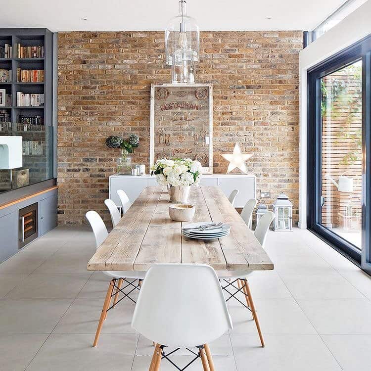 Rustic Table Paired with Modern White Chairs