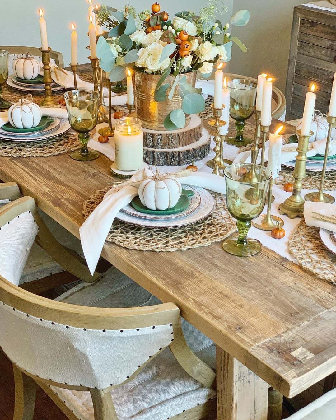 Rustic Wood Table with Natural Centerpiece