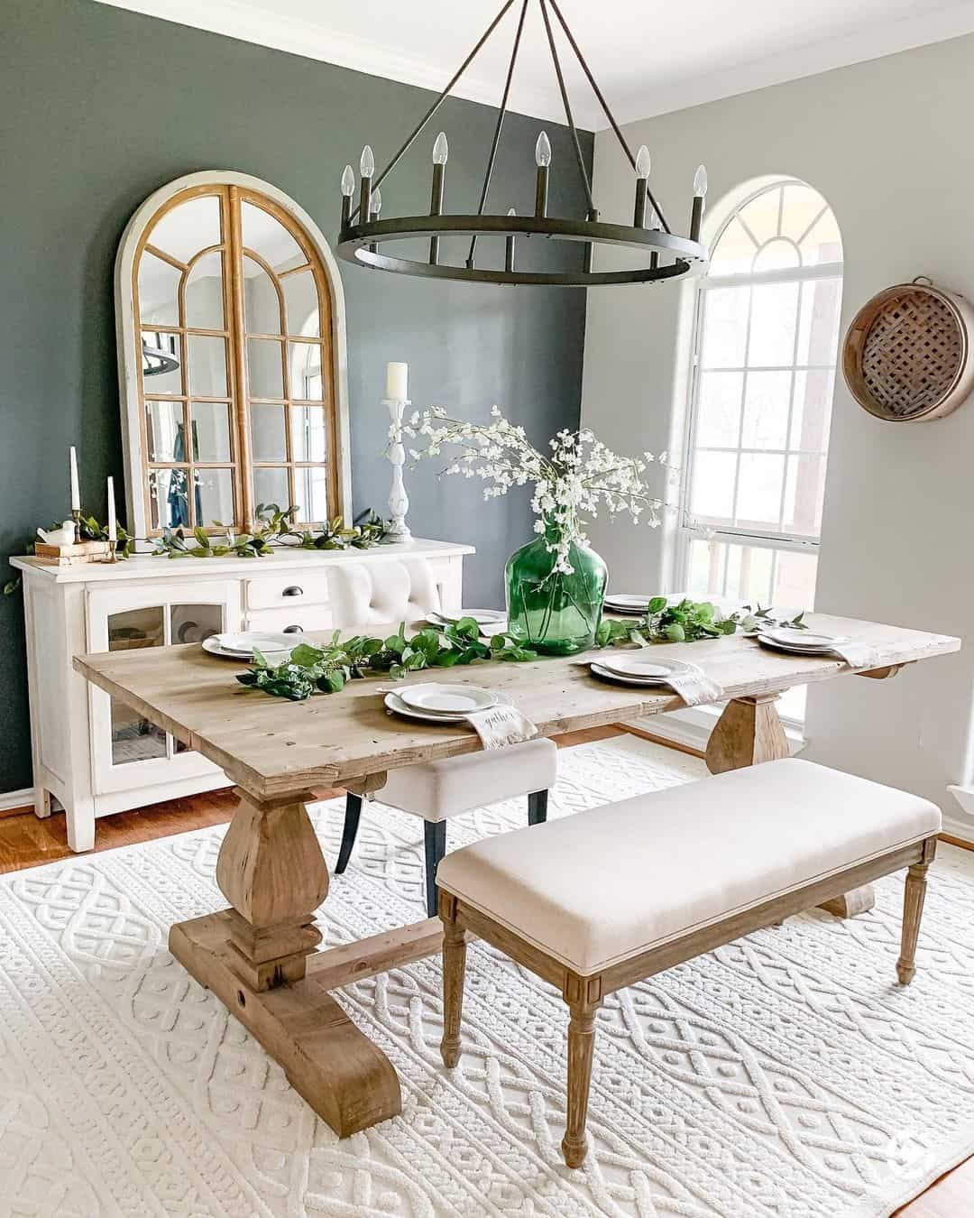 Substantial Wood Pedestal Table on Textured Rug