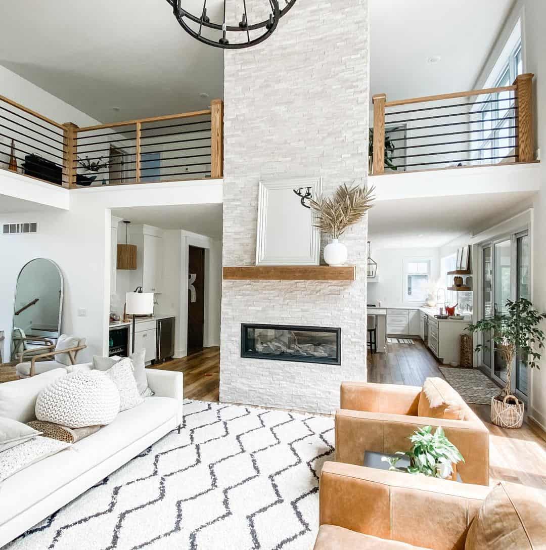 Contrast Stone With a Floating Wood Mantel