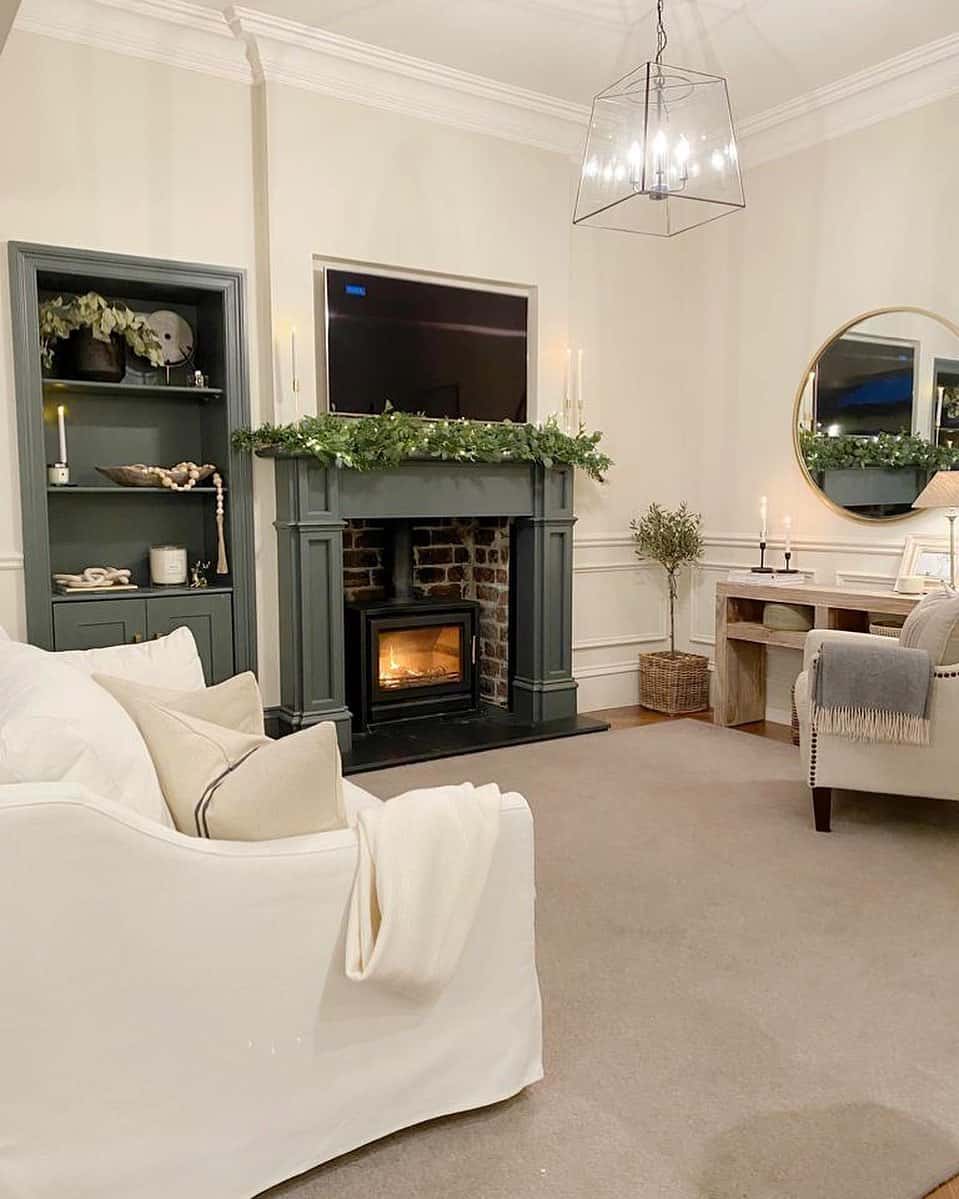 Frame Your Fireplace With Dark Green Built-In Shelving
