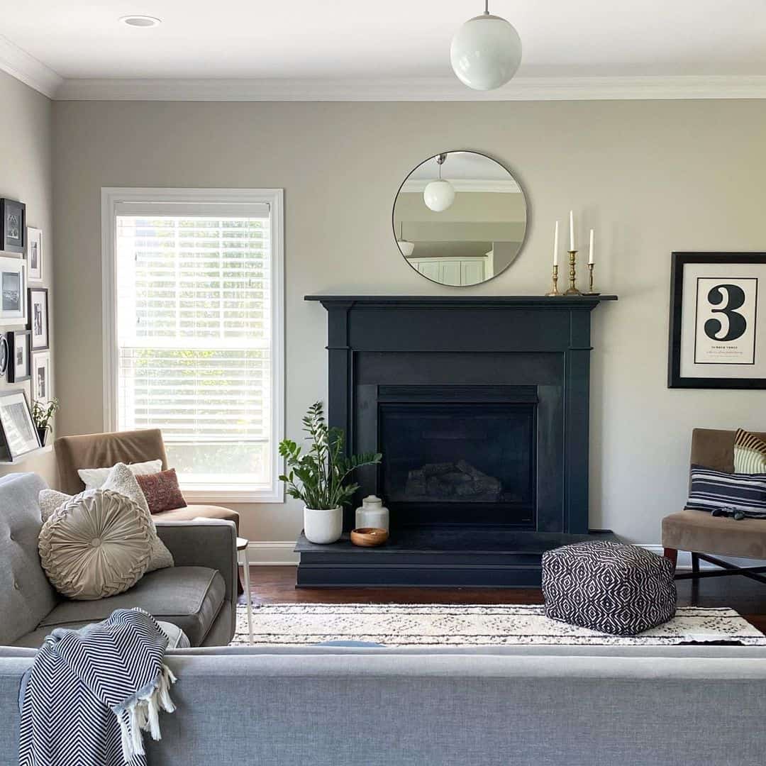 Dark Mantel Frames Fireplace With Minimalist Decor