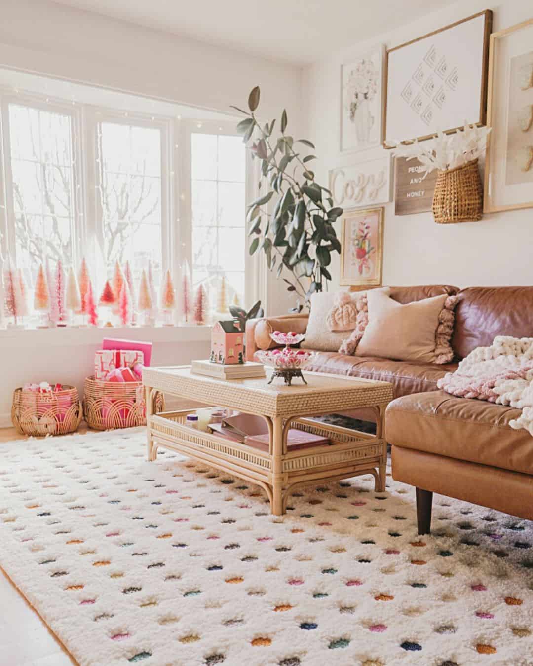 Line Windowsills with Pink Bottle Brush Trees for Whimsy
