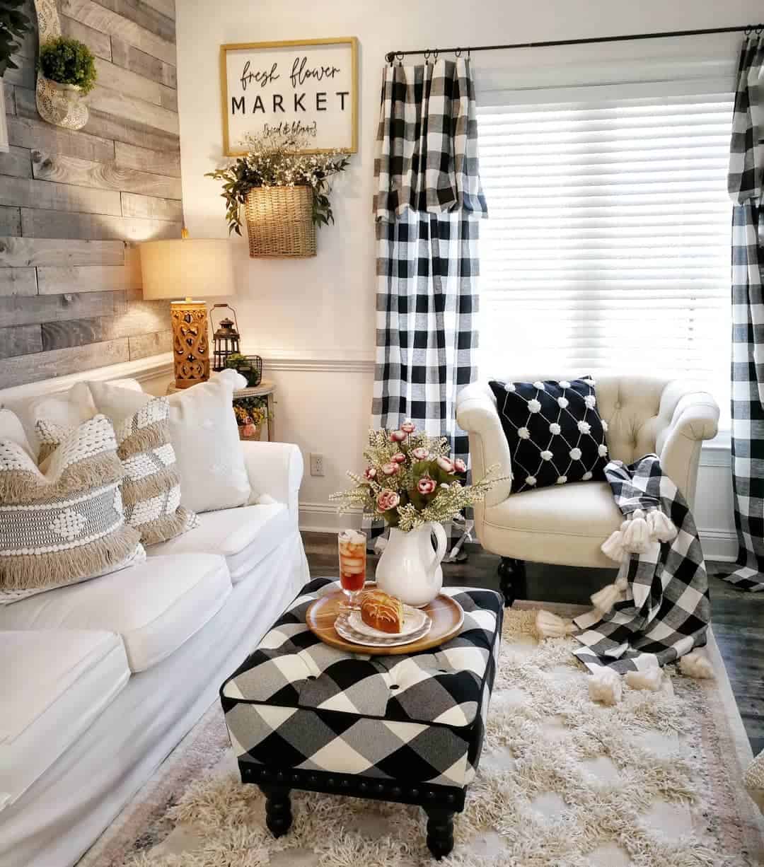 Buffalo Check Ottoman Tray Anchors a Cozy Seating Area
