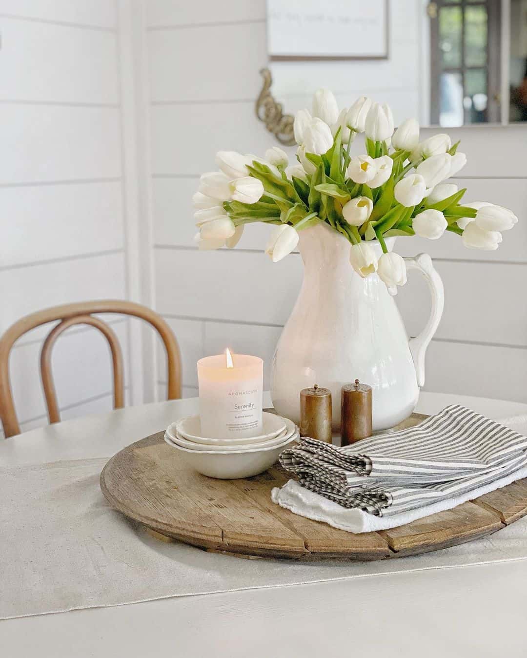 Ground Your Tabletop Vignette with a Round Wooden Tray