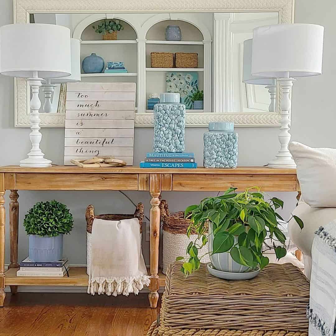Seashell-Inspired Ceramic Jars on Console Table