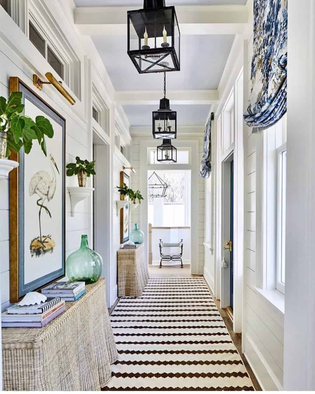 Hanging Lanterns Guide the Eye Down the Hallway