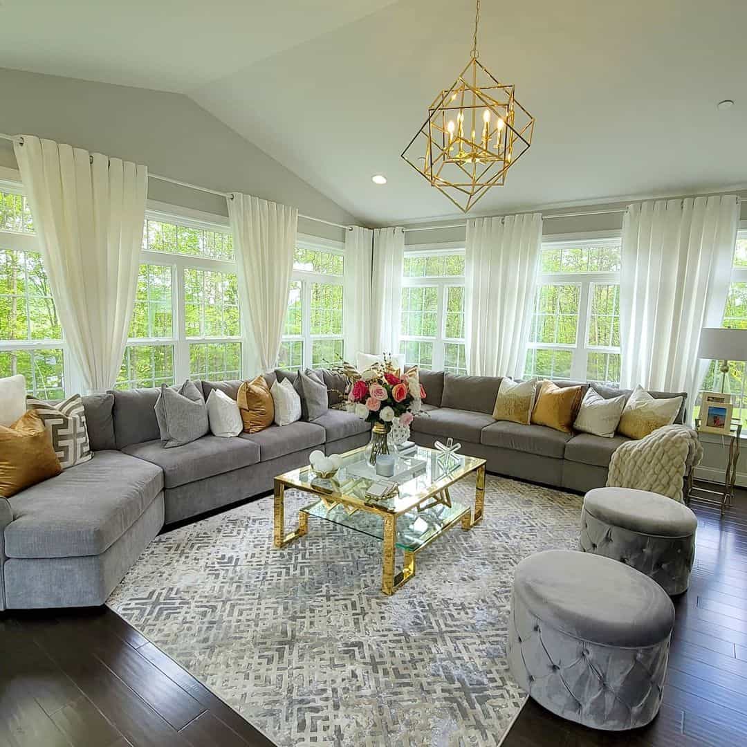 Two-Tiered Glass Table with Gold Frame