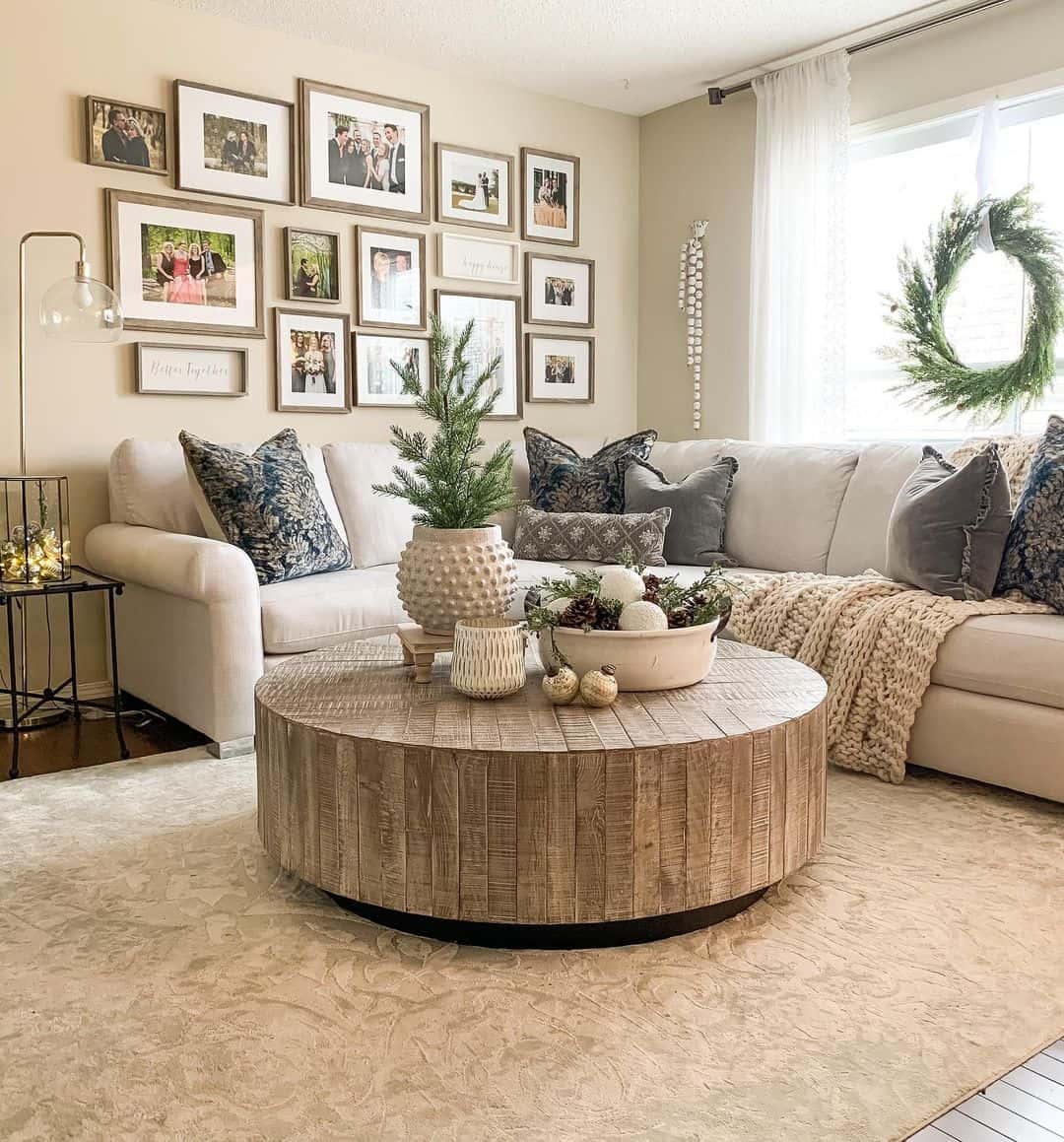 Round Wood Coffee Table With Vertical Plank Detail
