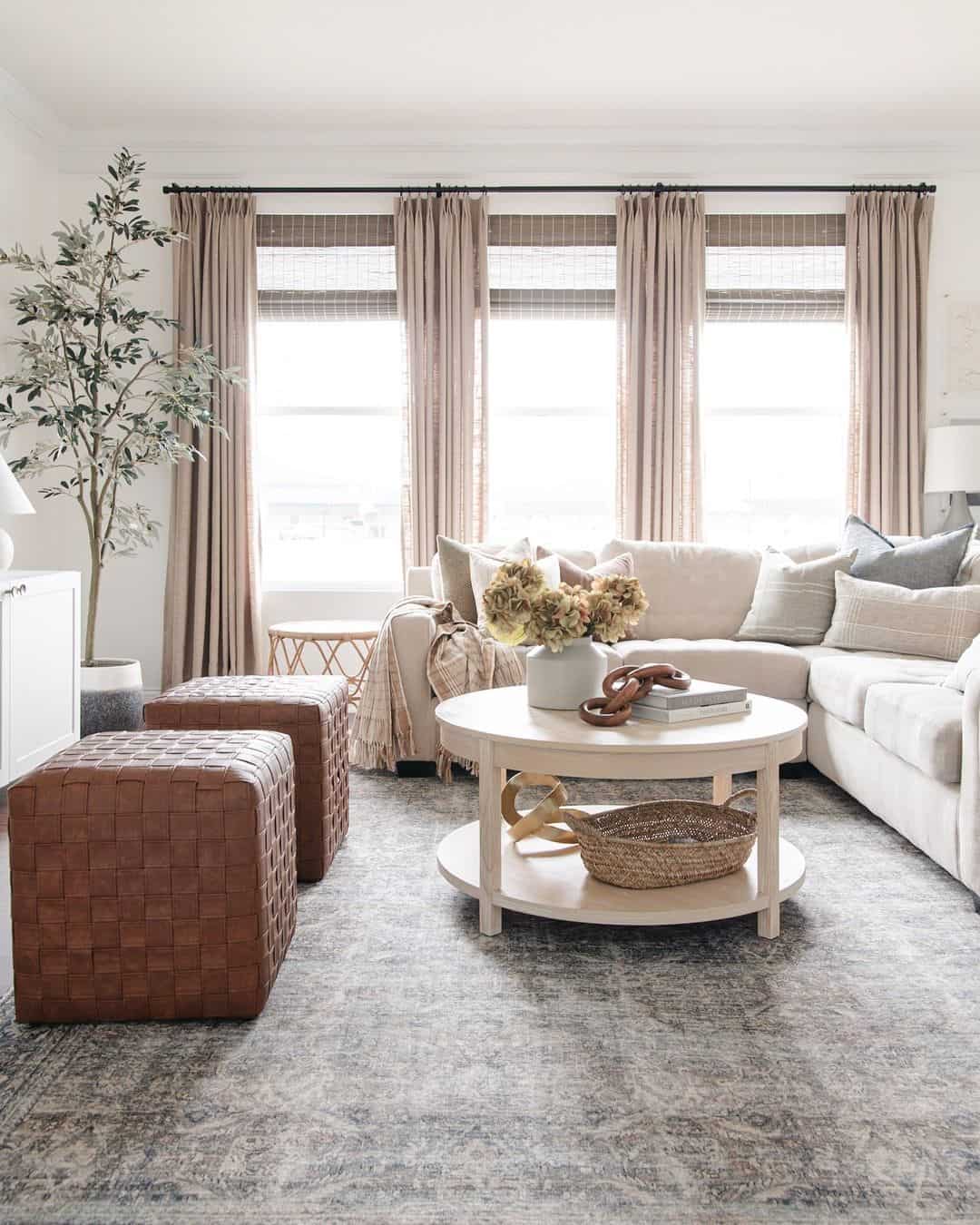 Round Two-Tiered Coffee Table With Woven Basket Accent