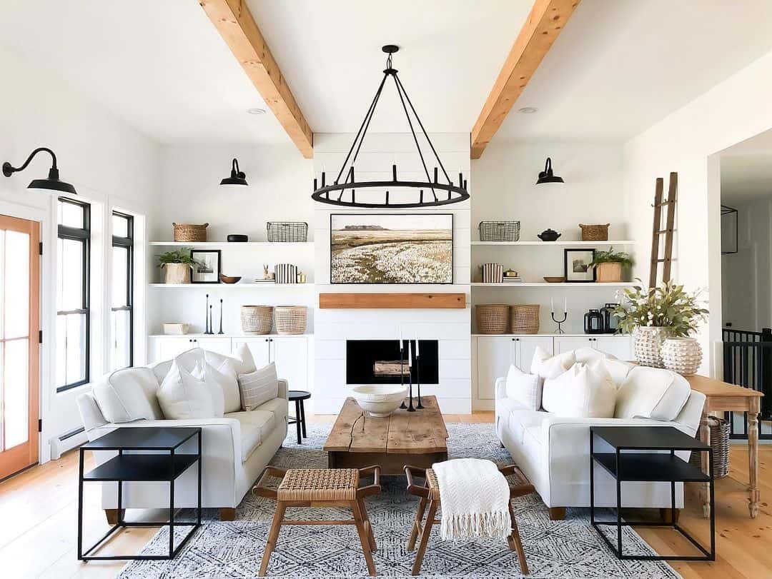 Frame Sofas with Dual-Shelving Black Metal Side Tables