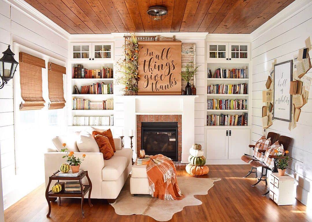 Scroll Art with Fall Florals Frames Your Fireplace