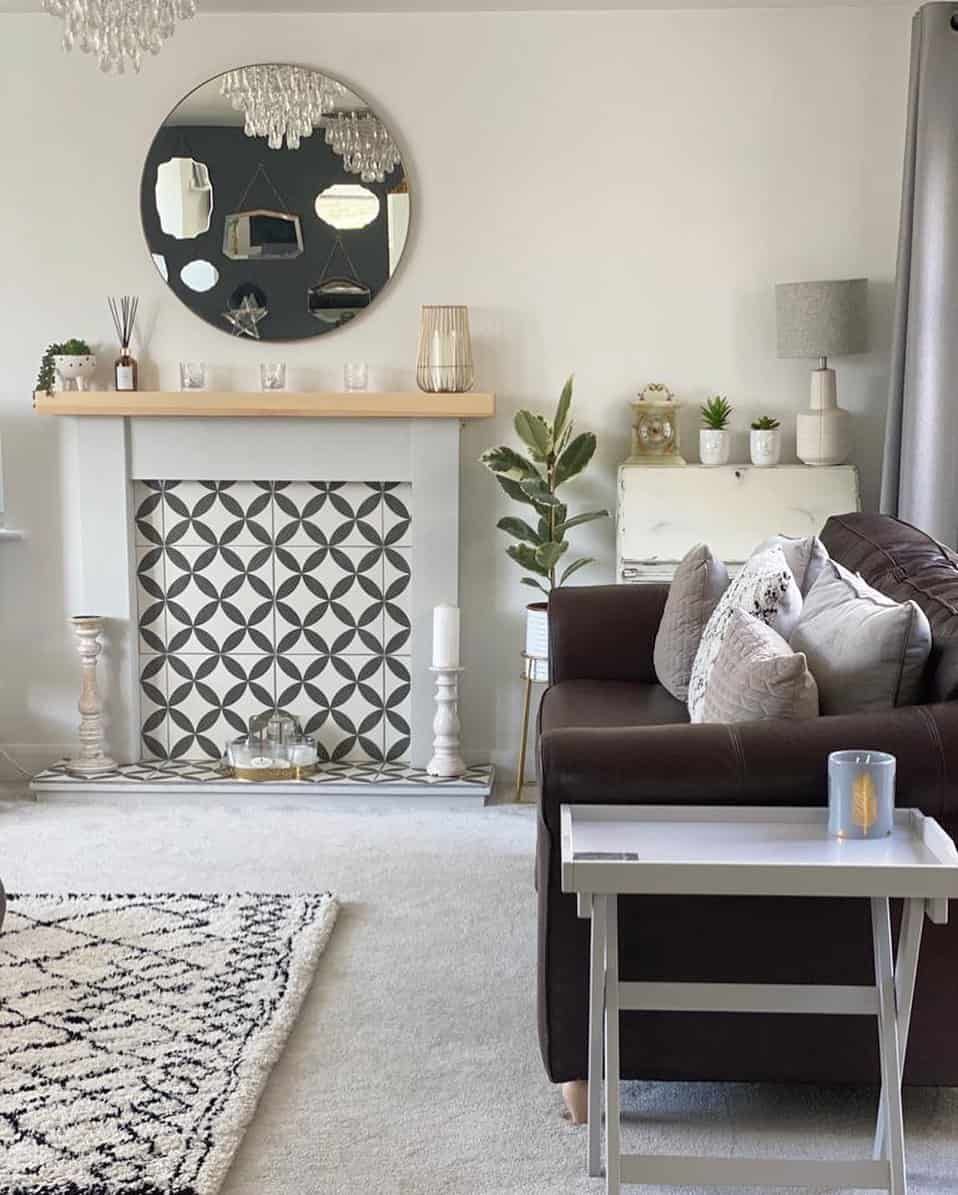 Geometric Tile Surround Adds a Bold Coastal Pattern to Your Fireplace