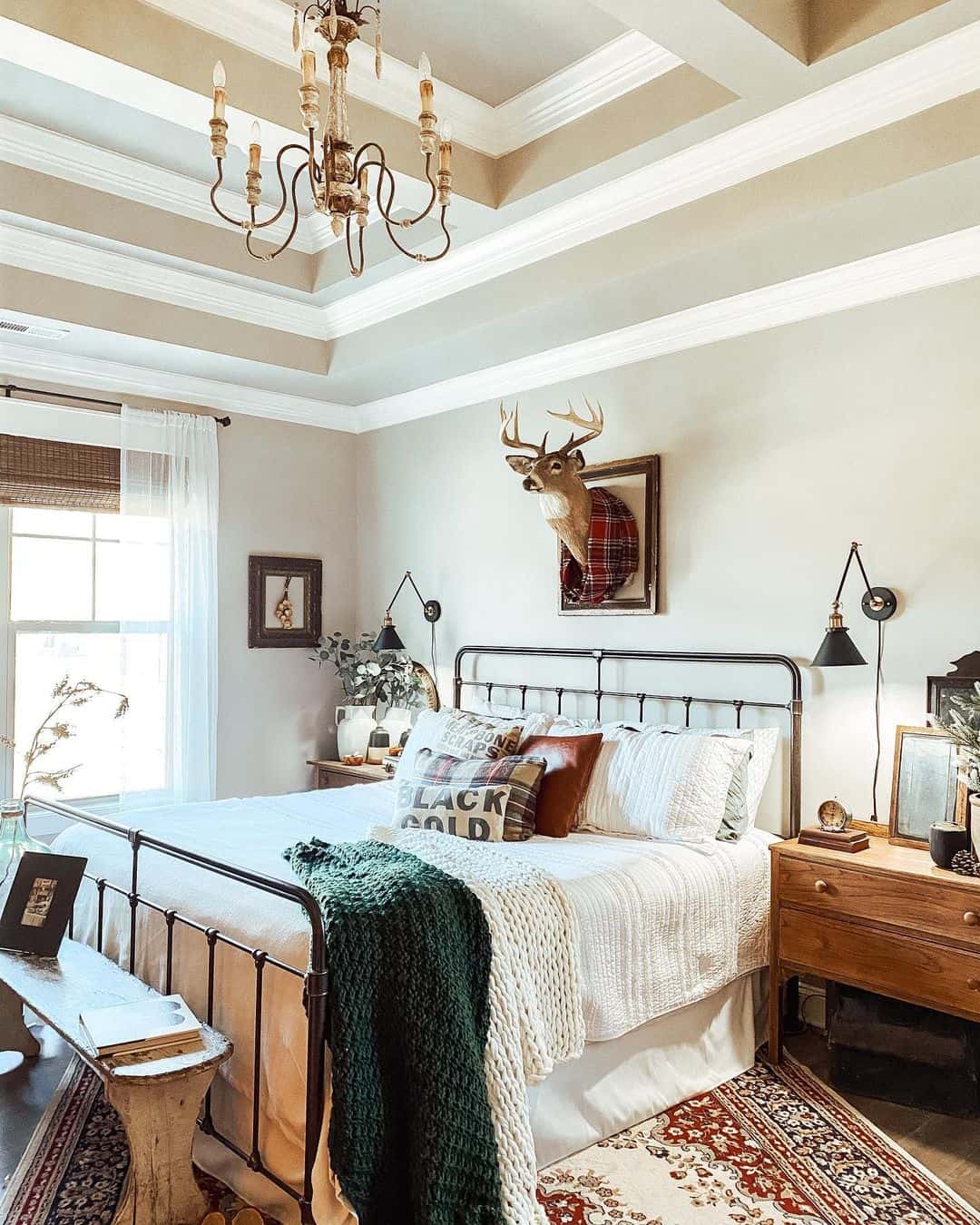 Taxidermy Deer Head With Plaid Backing Adds Rustic Charm