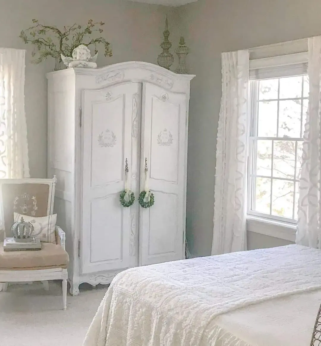 French Armoire With Wreath Accents for Cottage Charm