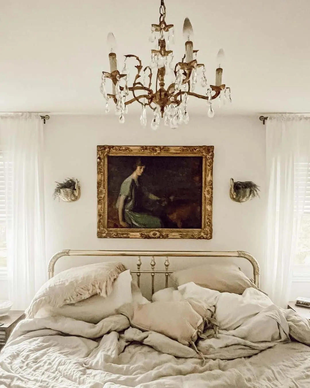 Antique Portrait Anchors a Serene Bedroom