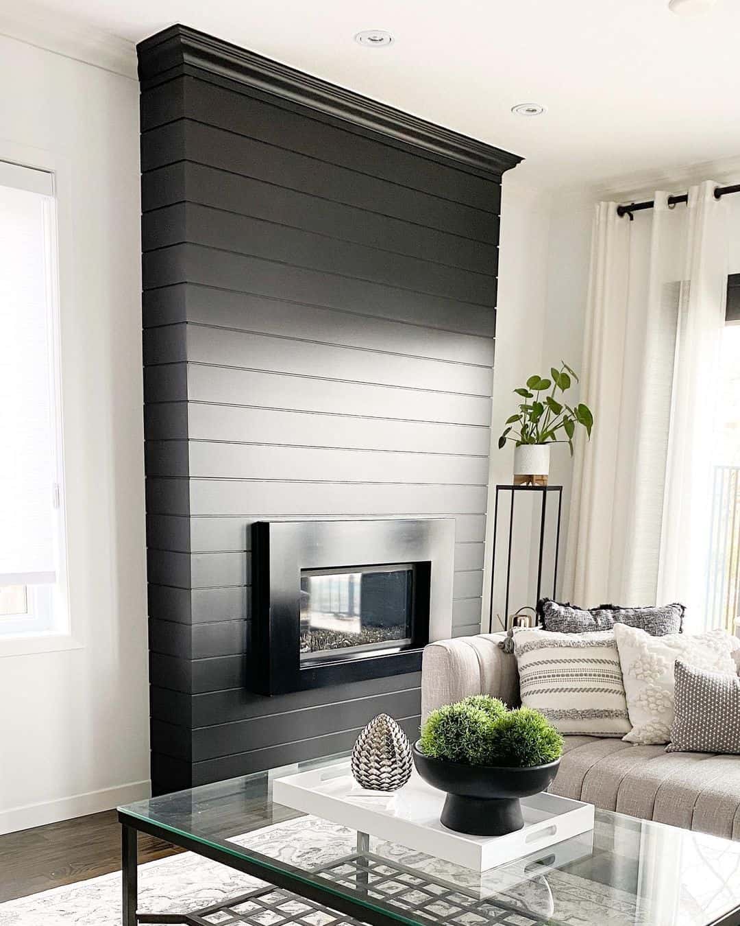 Shiplap Fireplace Wall in Graduated Black Tones