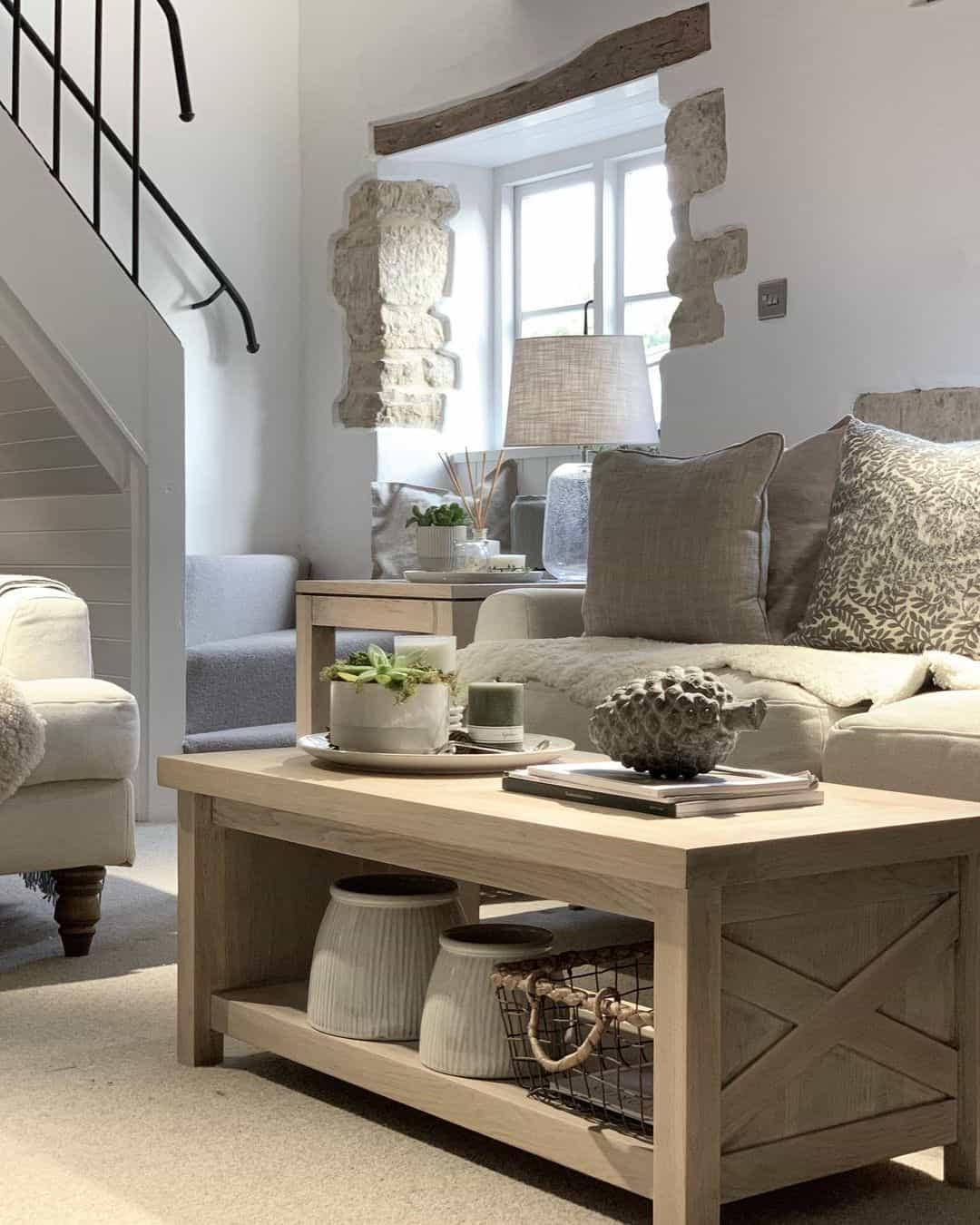 Wood Coffee Table With Open Shelving for Textured Storage