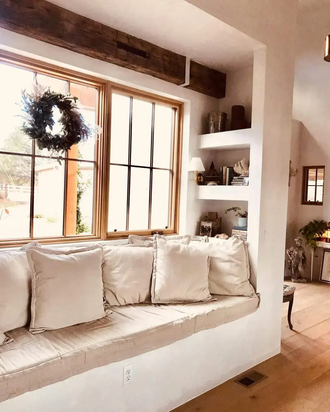 Dried Wreath Adds Natural Texture to Window Pane