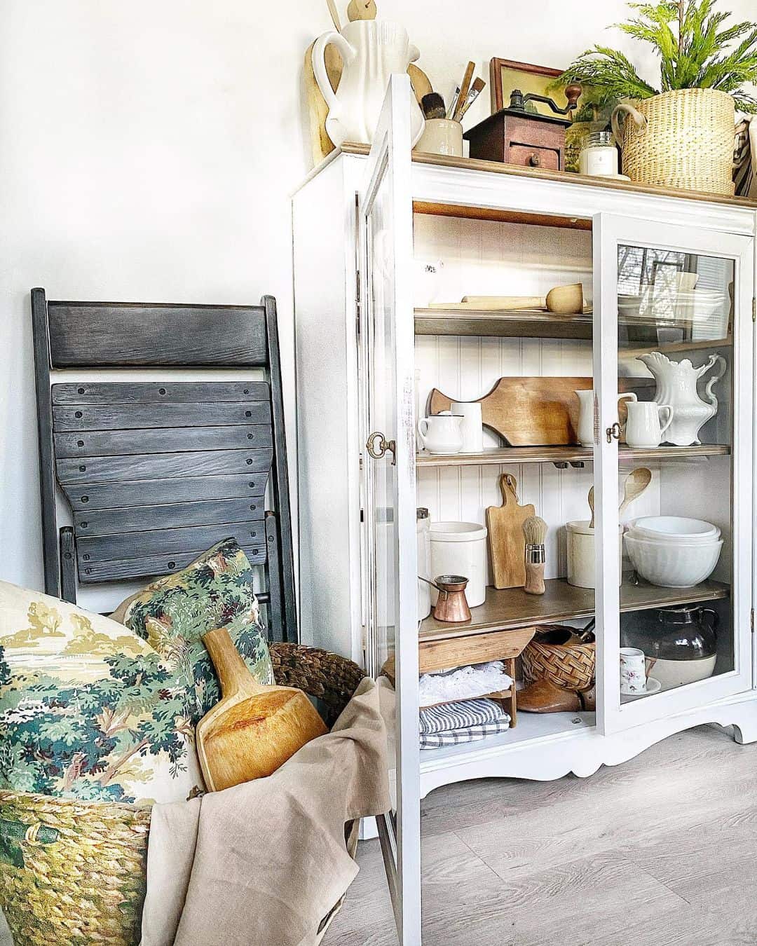 Glass-Fronted Cabinet Displays Kitchen Essentials and Vintage Finds