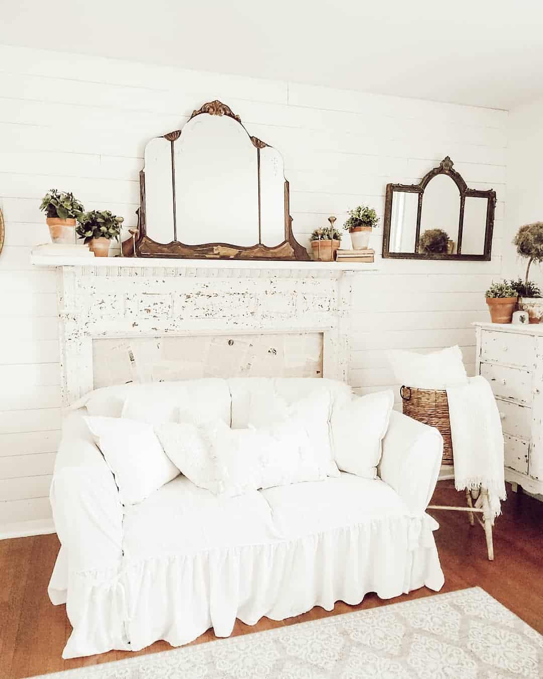 Ornate Triptych Mirror Adds Vintage Flair Above Fireplace