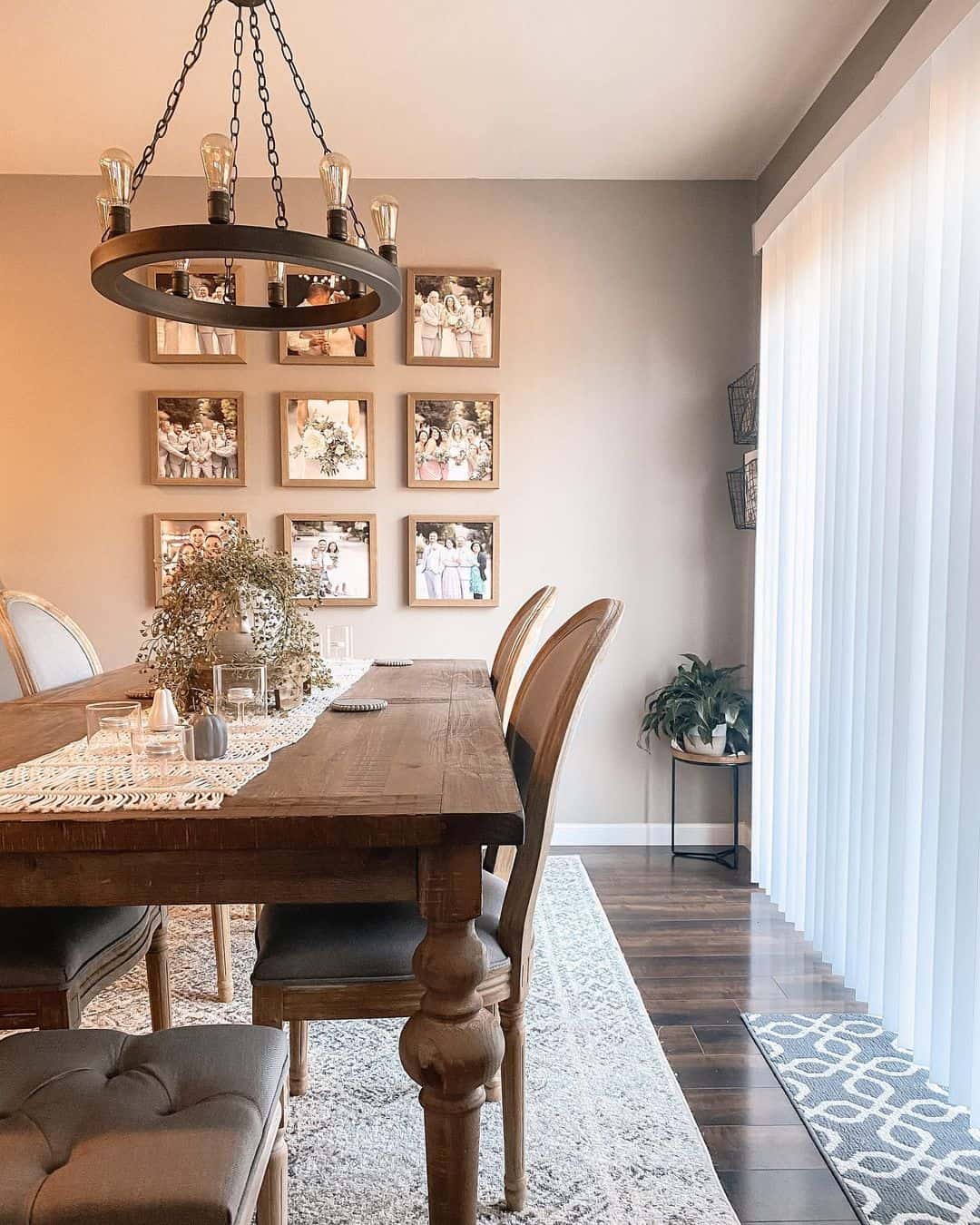 Grid of Framed Photos Adds Personal Touch Above Dining Table