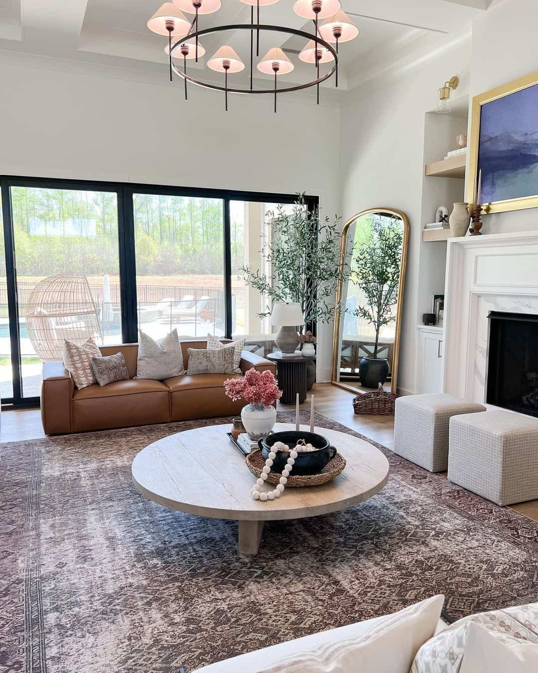 Oversized Floor Mirror Reflects Natural Light and Room Details
