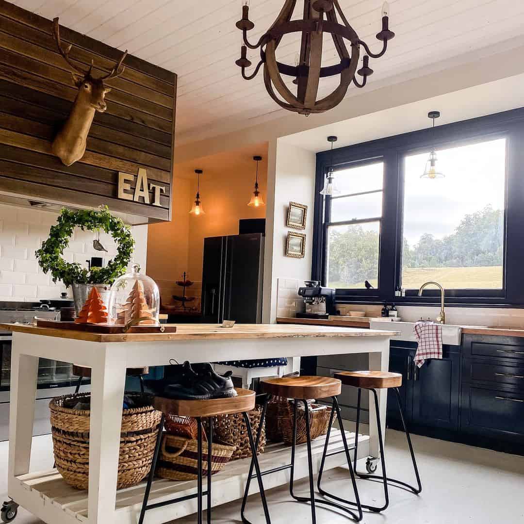 Wooden Chandelier Adds Rustic Charm Above the Kitchen
