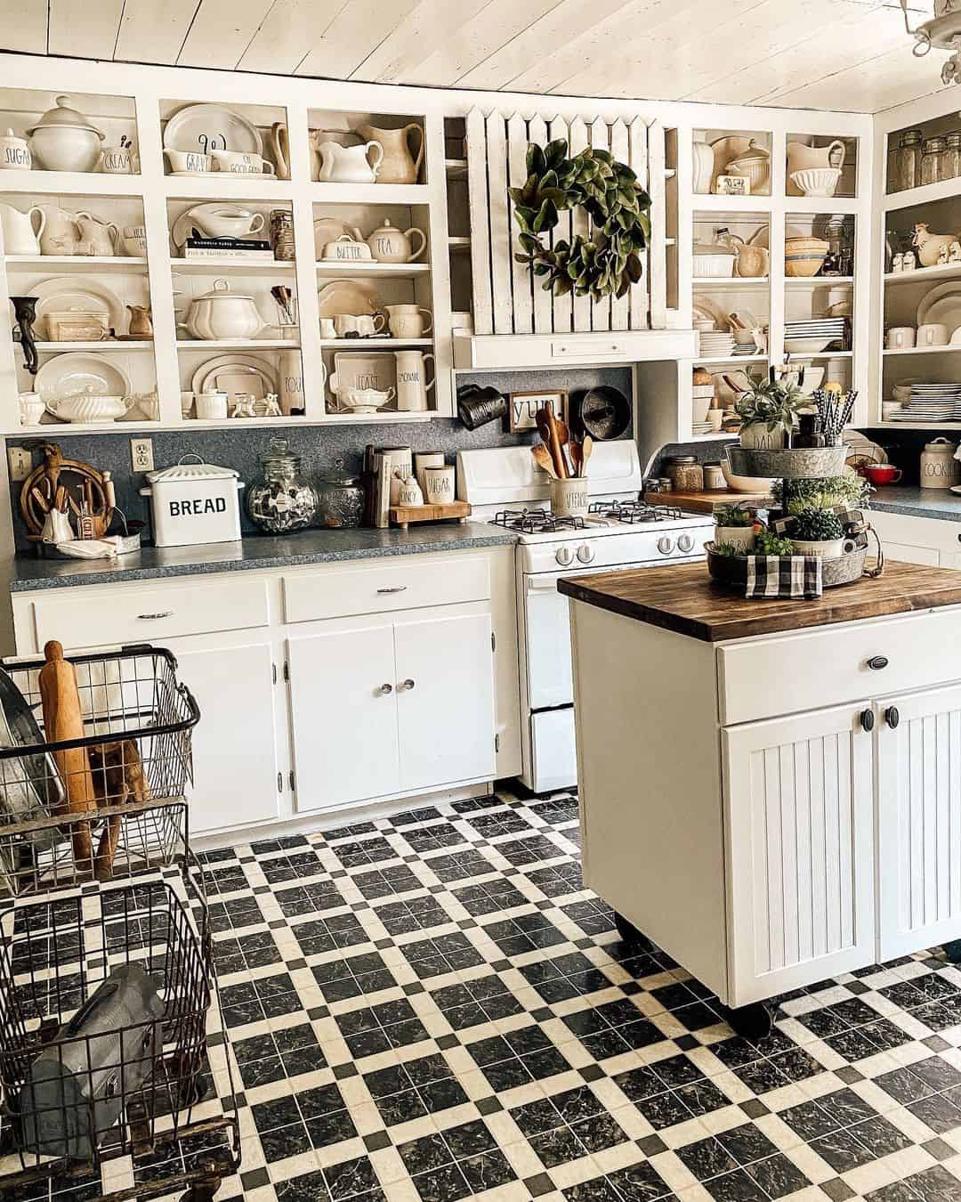Open Shelving Displays White Dishes With Vintage Charm