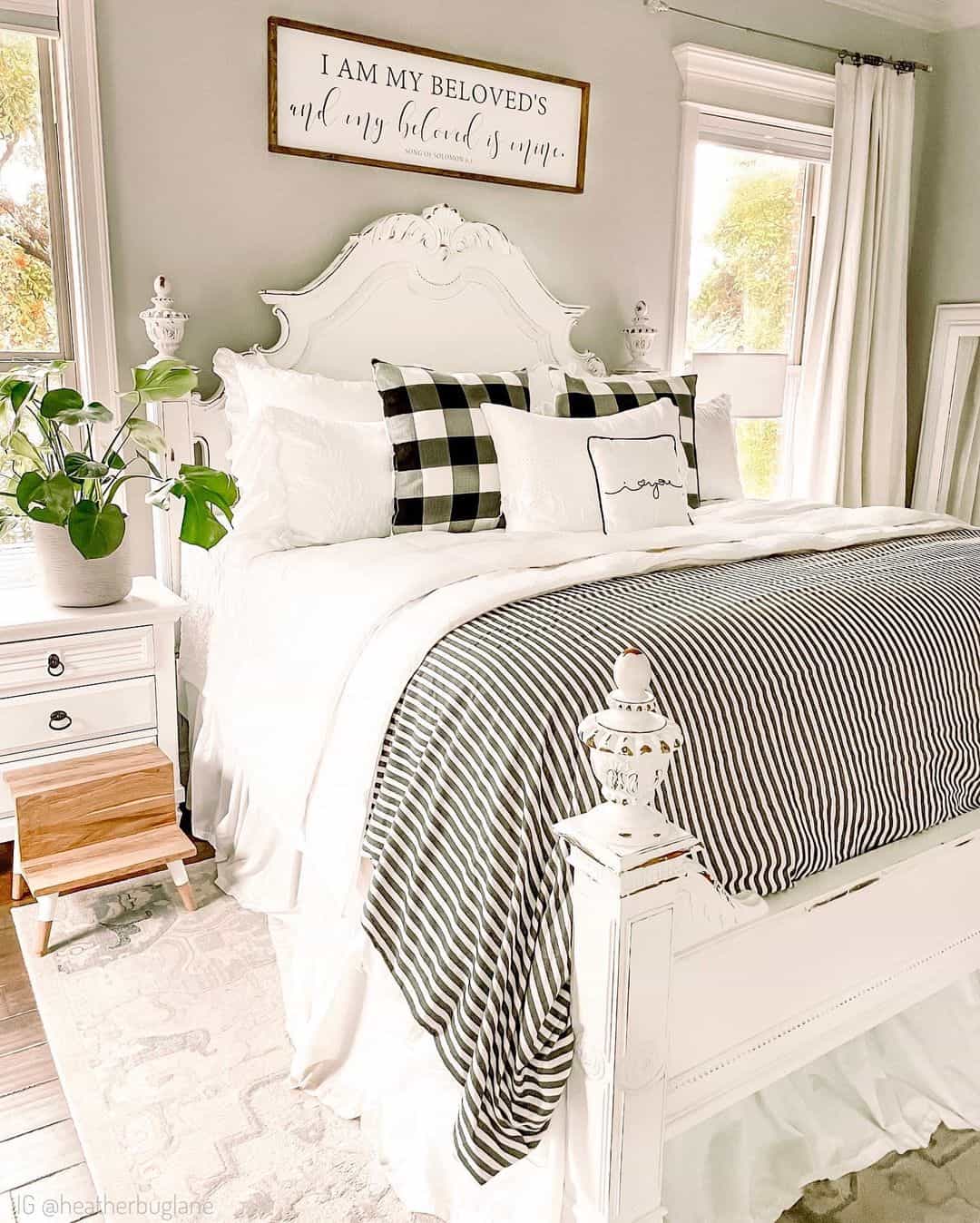 Striped Throw Adds Graphic Contrast to White Bed