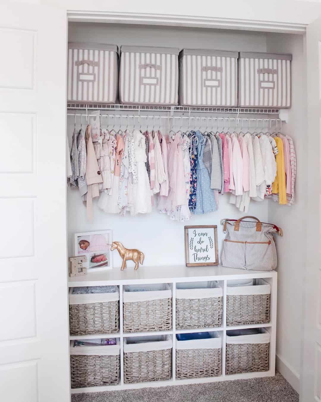 Woven Bins Tidy Up Items Below Hanging Clothes