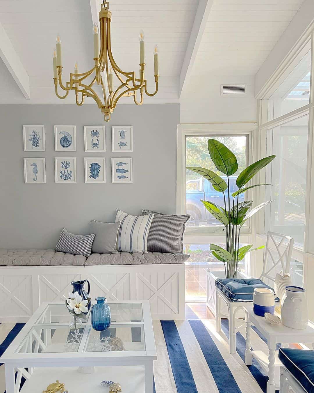 Gallery Wall of Blue and White Coastal Art