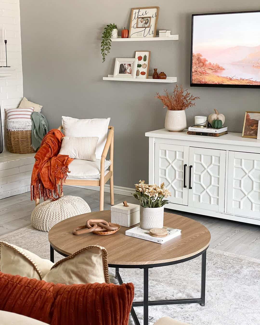 Floating Shelves Display Family Photos and Seasonal Accents