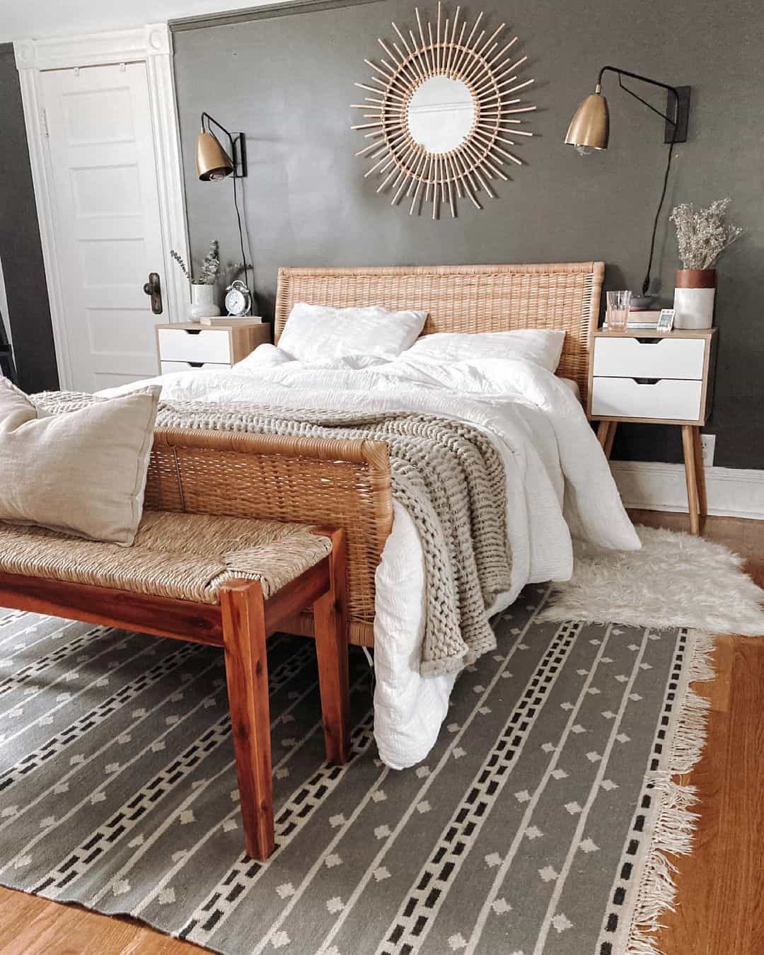 Frame Your Headboard with a Sunburst Mirror