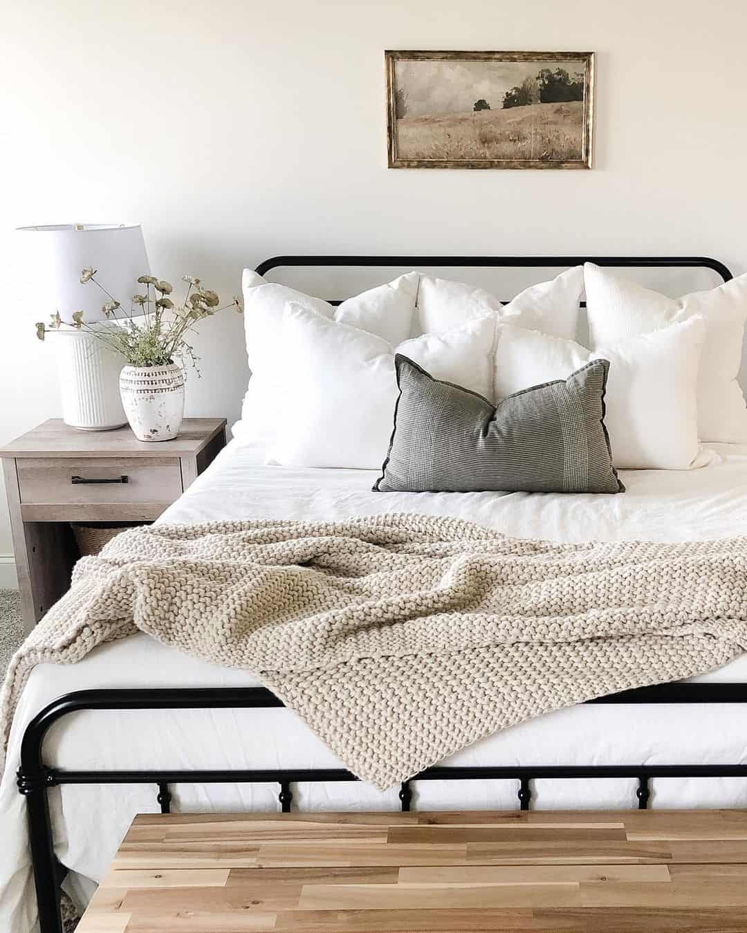Layer a Textured Throw Blanket on Your Black Metal Bed