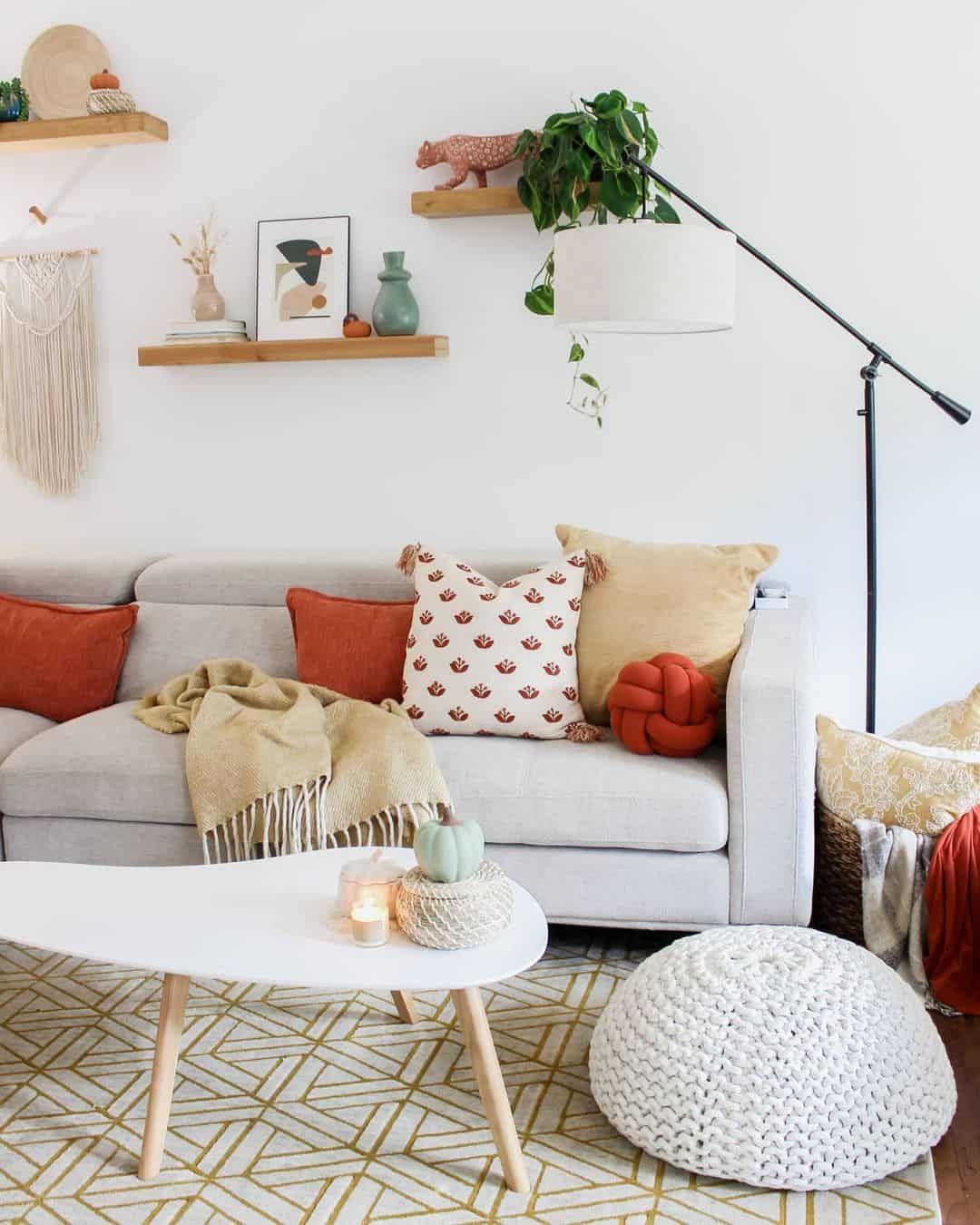 Abstract Art and Trinkets on Floating Shelves