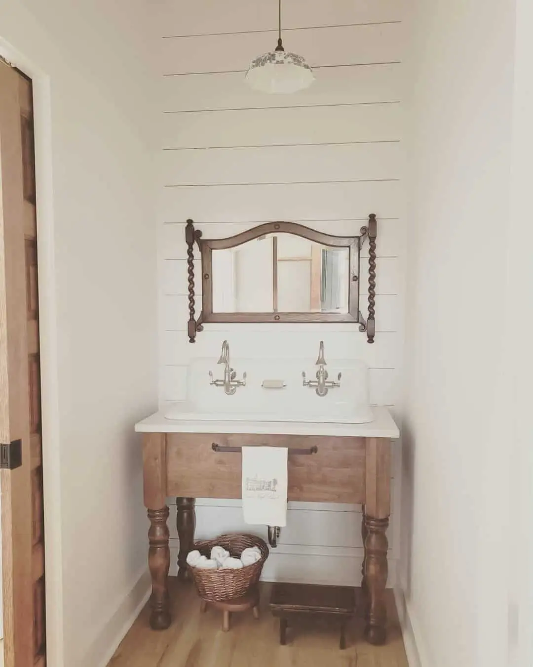 Rustic Wooden Table as a Double Sink Vanity Base