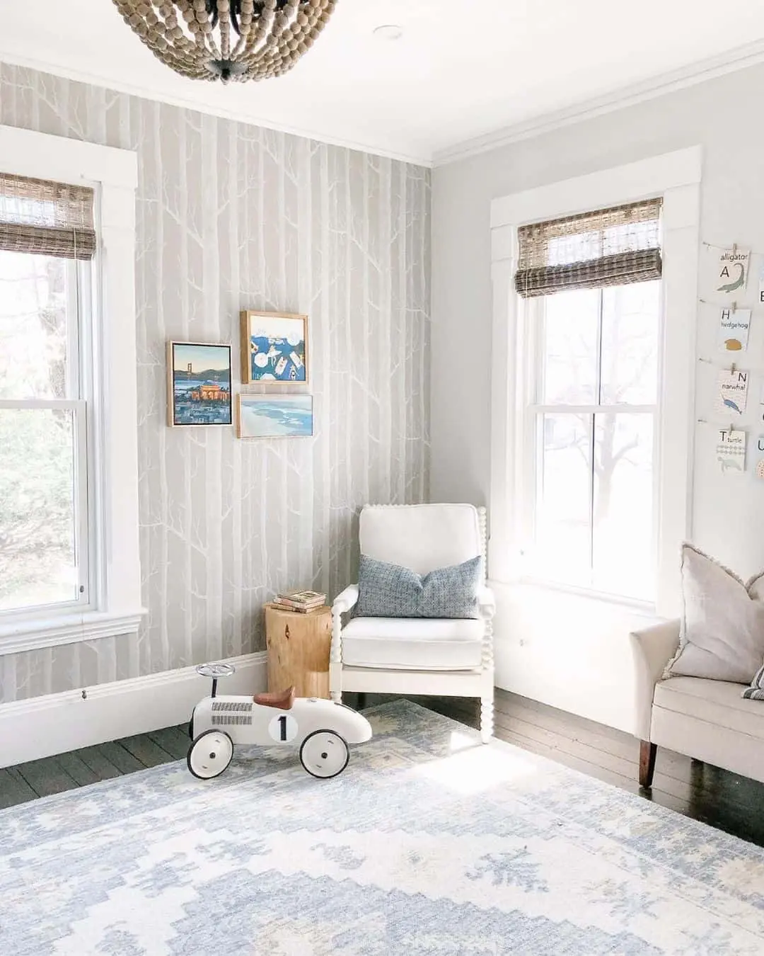 Tree-Patterned Wallpaper Creates a Whimsical Forest Backdrop