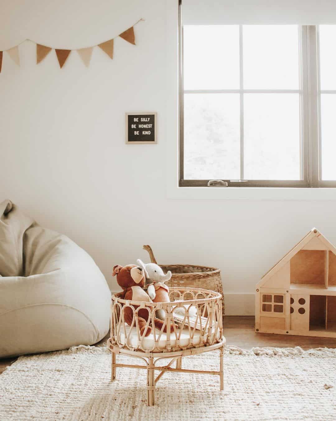 Rattan Bassinet-Style Basket for Stuffed Animal Storage