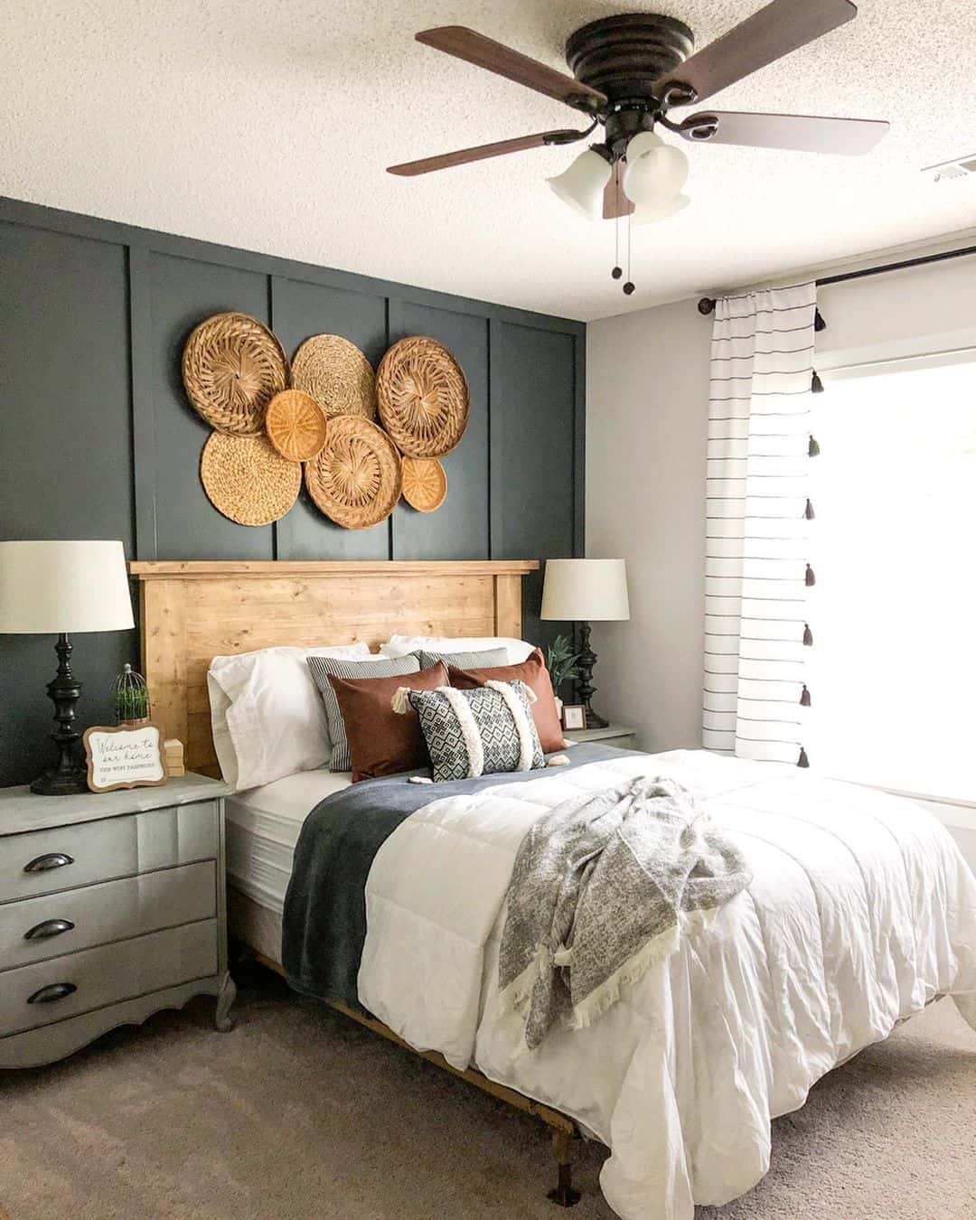 Group Woven Baskets Above Your Headboard for Natural Texture