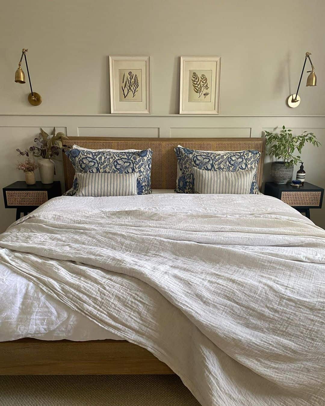 Botanical Prints Above Bed Add Natural Artistry