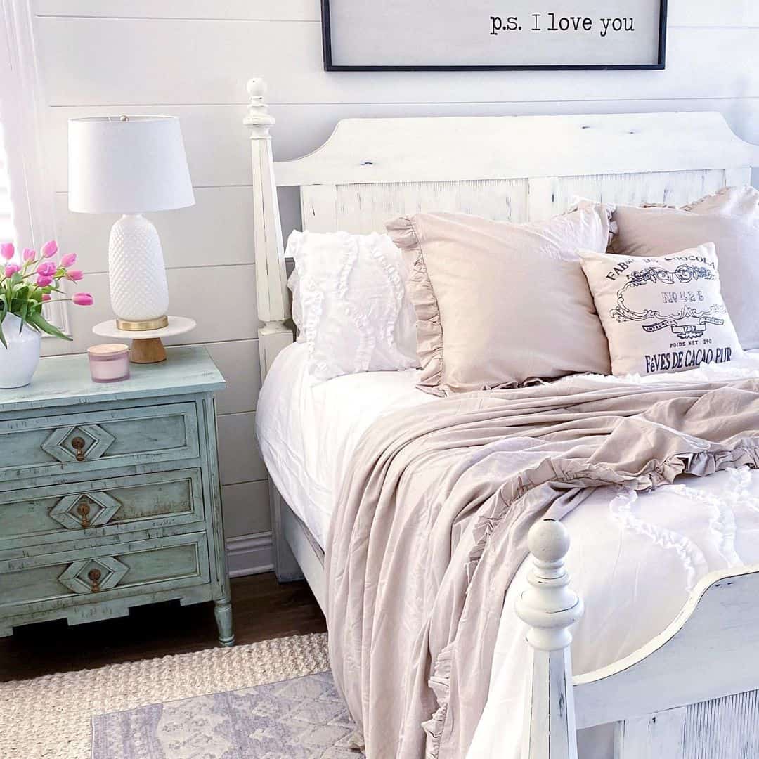 Distressed Teal Nightstand Adds Vintage Charm to Bedroom