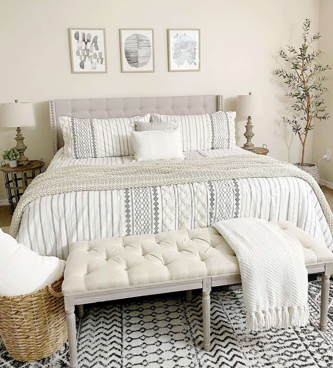 Tufted Upholstered Bench Offers Soft Seating at Bed's Foot