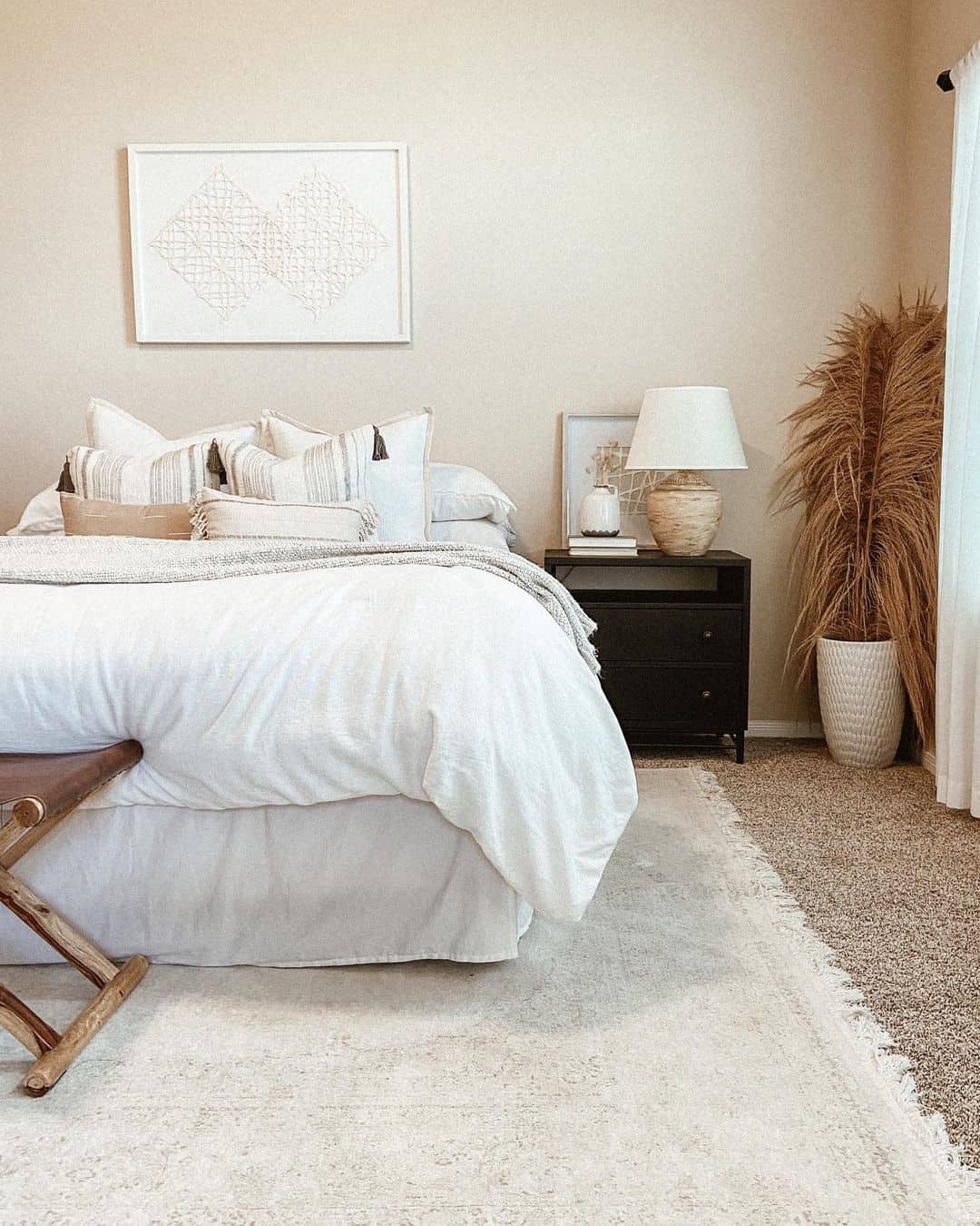Framed Textured Art Adds Subtle Dimension Above Bed