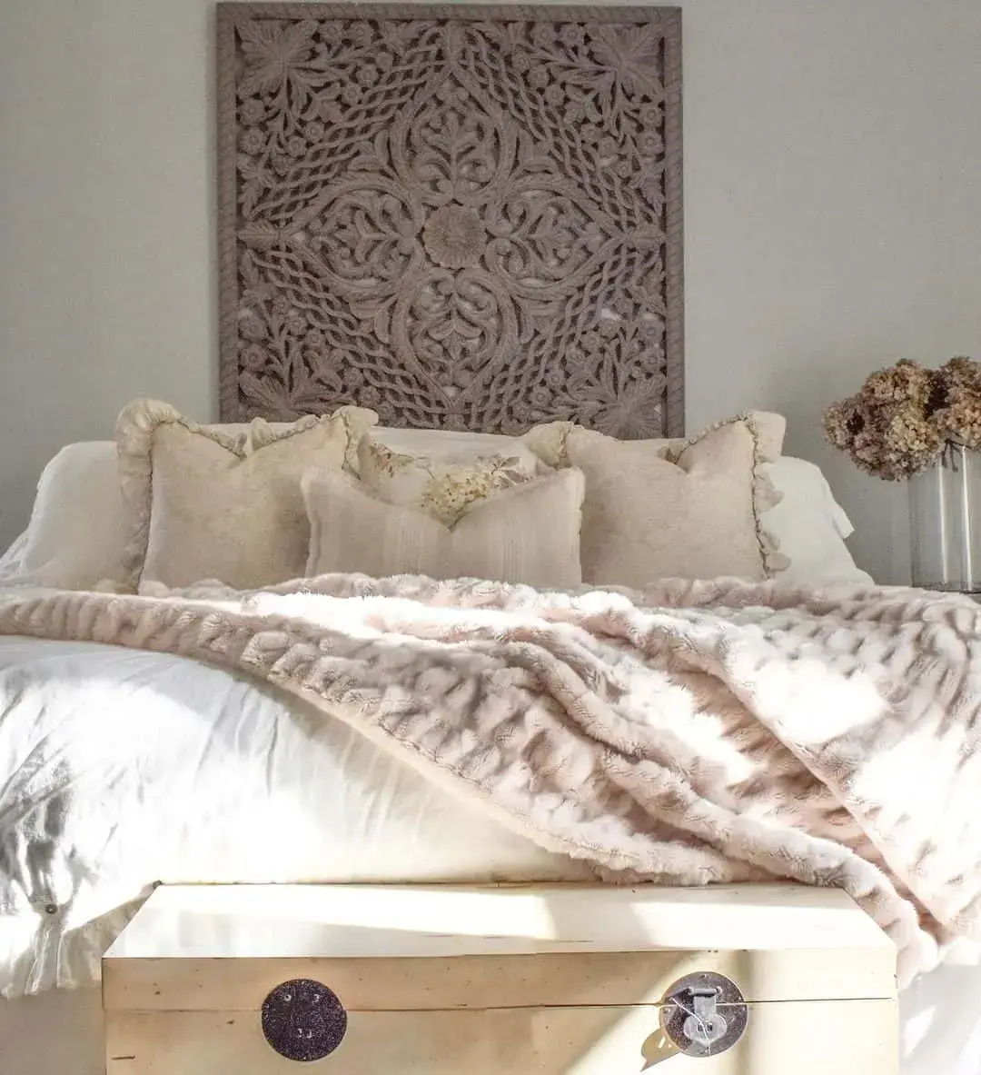 Carved Wood Panel as a Textured Headboard Alternative