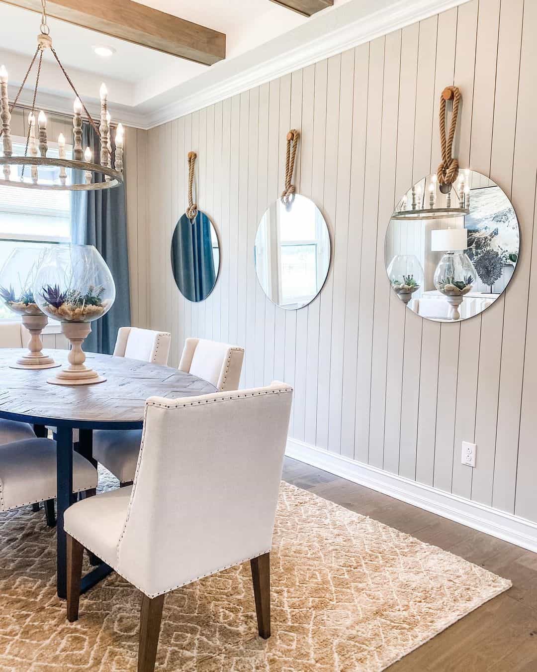 Round Mirrors With Rope Hangers Add Coastal Charm